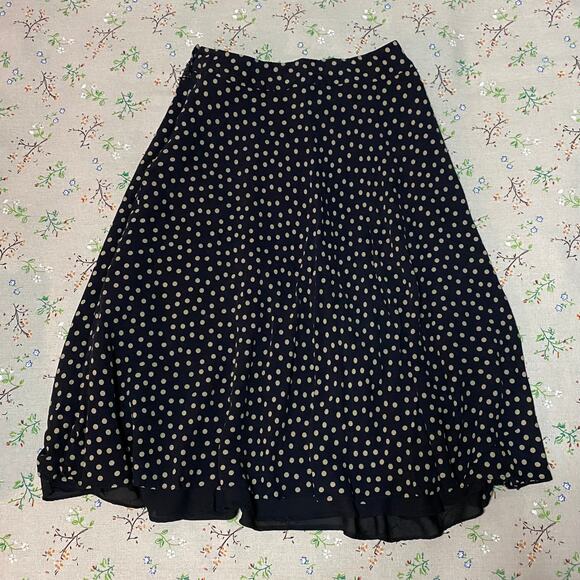 VTG Jones New York Silk Midi Skirt Polka Dotted Flowy Loose Black Tan Size 10 - Picture 2 of 4